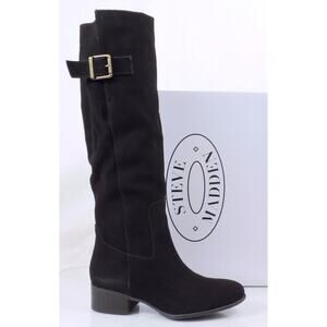 Steve Madden Loren Riding Knee High Boots Suede Black Size 6